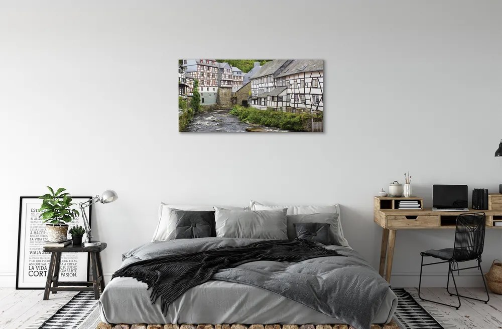 Quadro su tela Germania Old River Buildings 100x50 cm