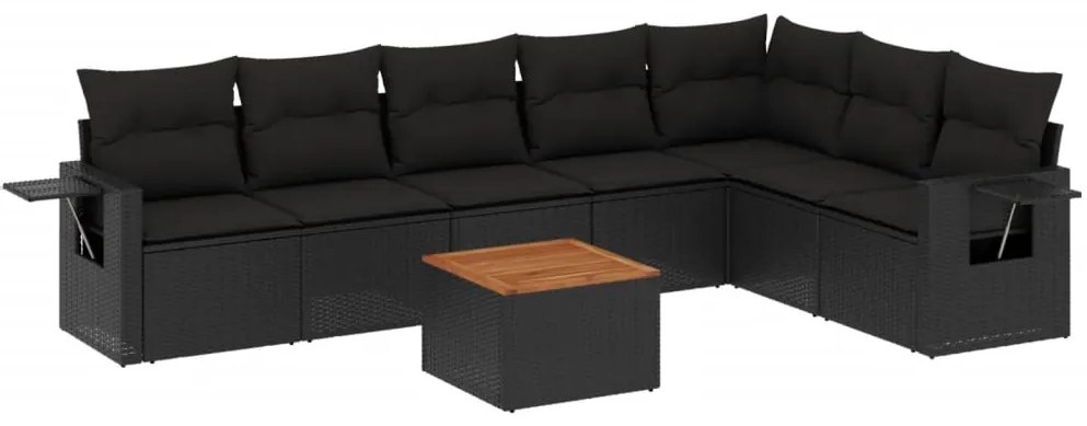 Set divani da giardino con cuscini 8 pz nero in polyrattan