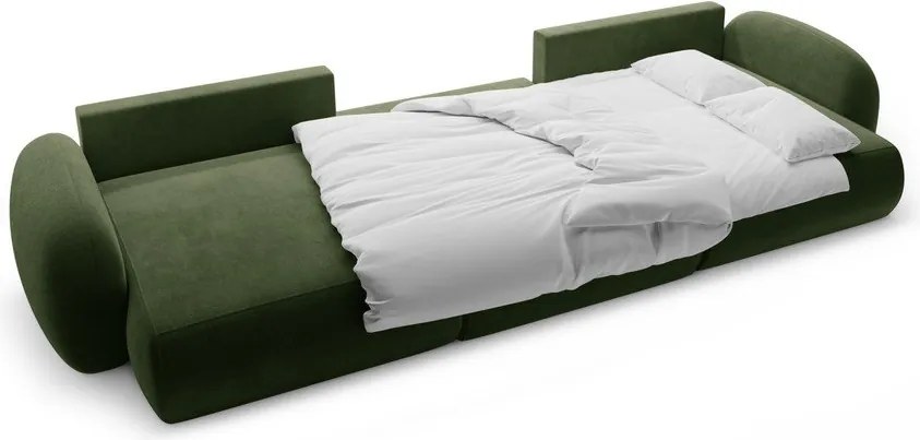 Divano angolare verde allungabile/con contenitore (a U) con rivestimento in velluto Tonale – Cosmopolitan Design