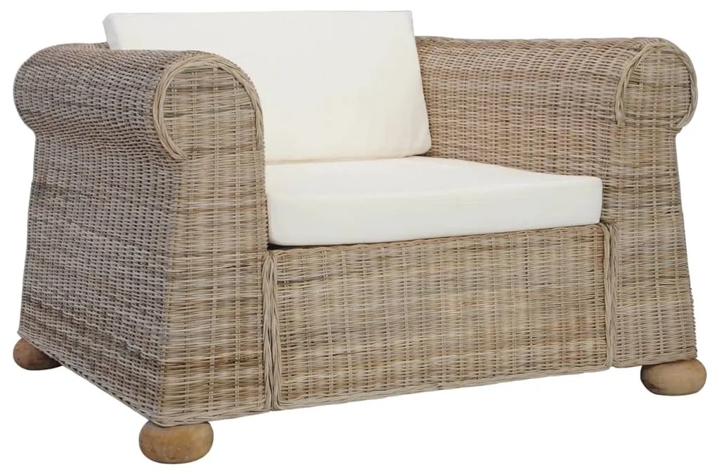 Set di divani 3 pz con cuscini in rattan naturale