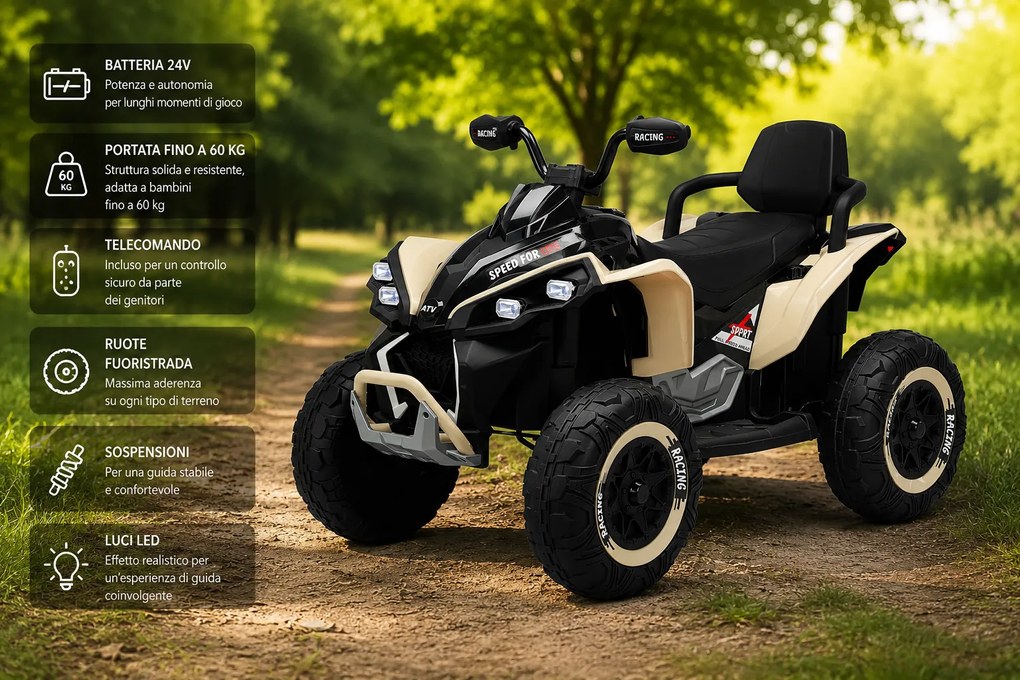 Quad Elettrico per Bambini ATV Safari Gold 24V fino a 60 kg con Telecomando Beige...