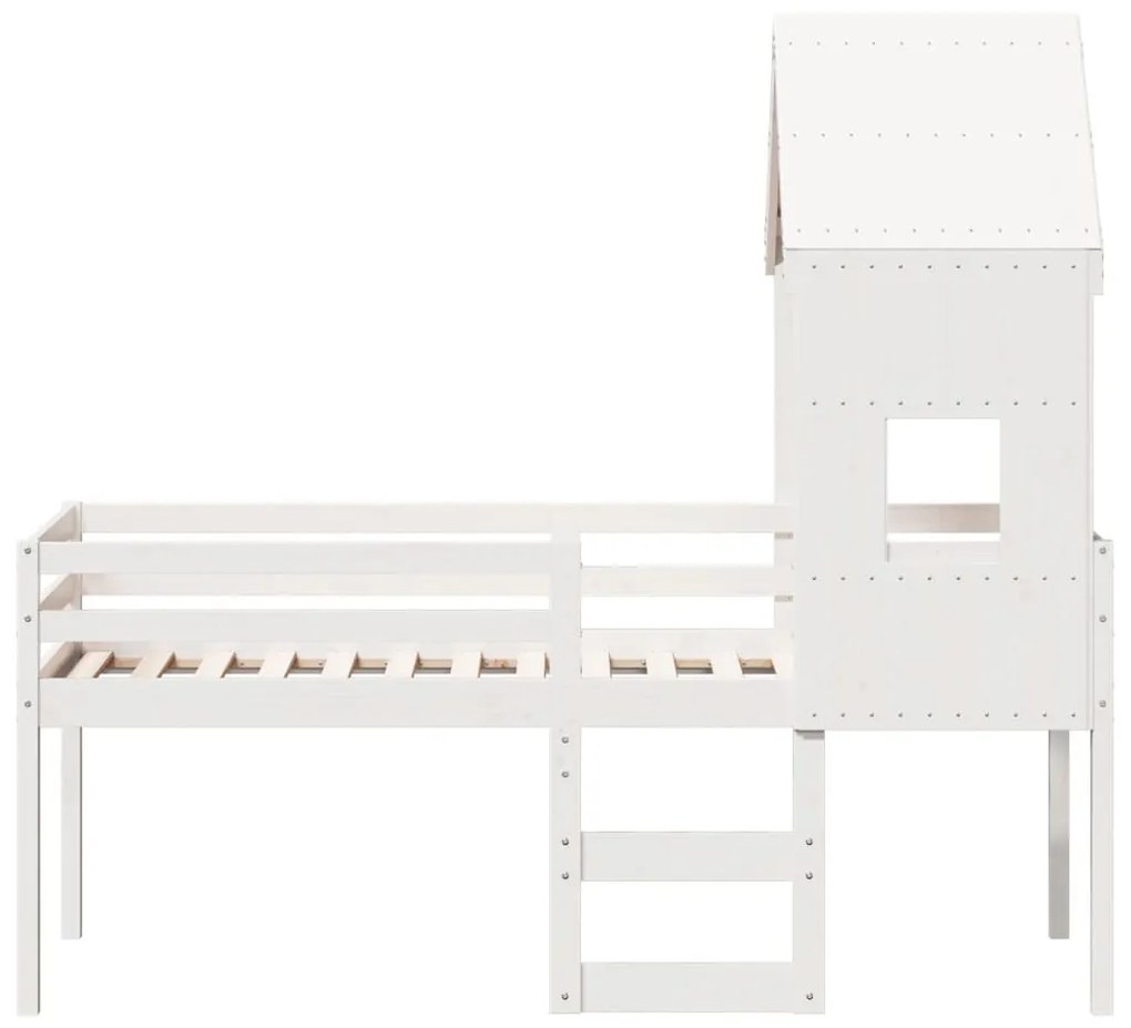 Letto a soppalco con tetto bianco 80x200 cm in legno di pino