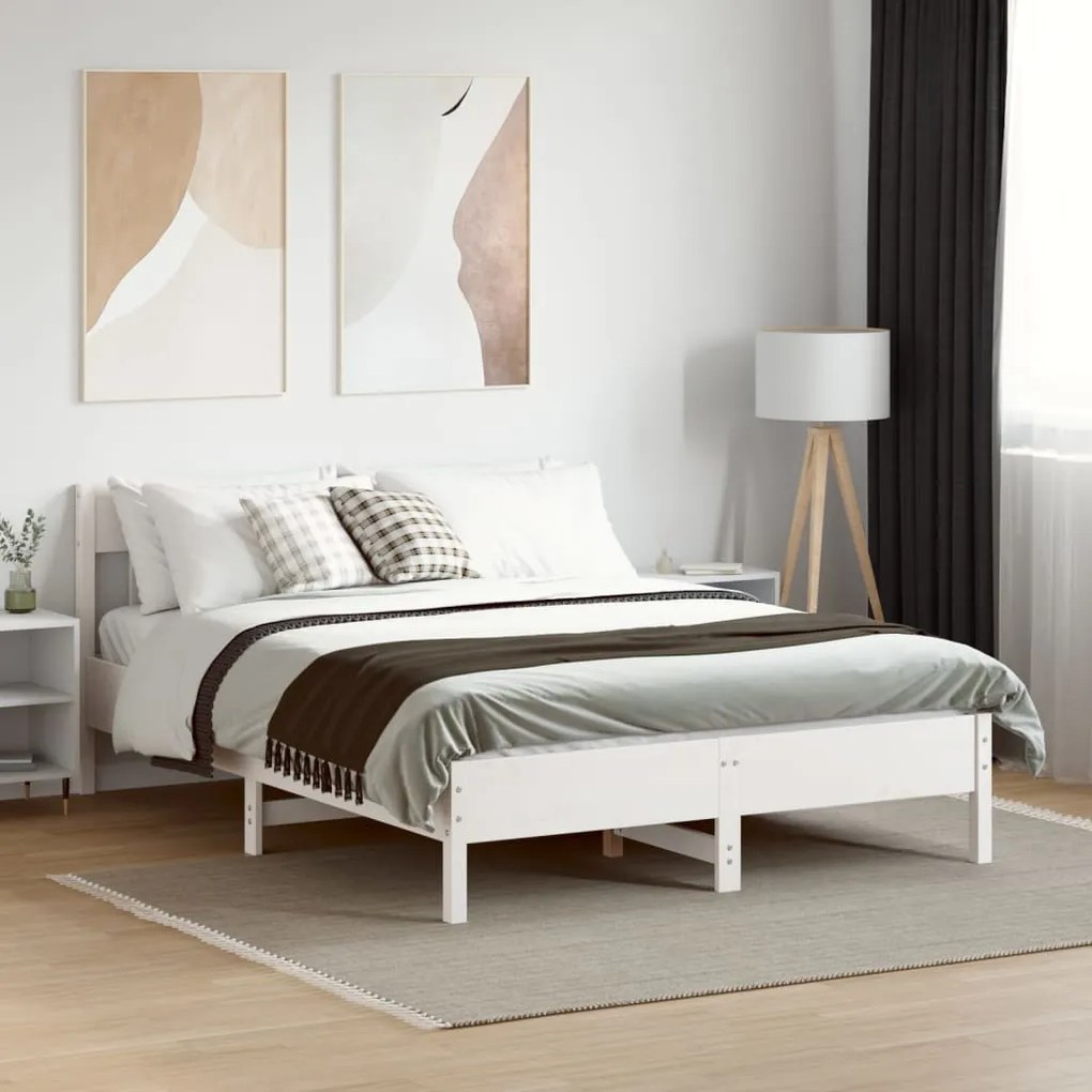 Giroletto con testiera bianco 140x190 cm in legno massello pino
