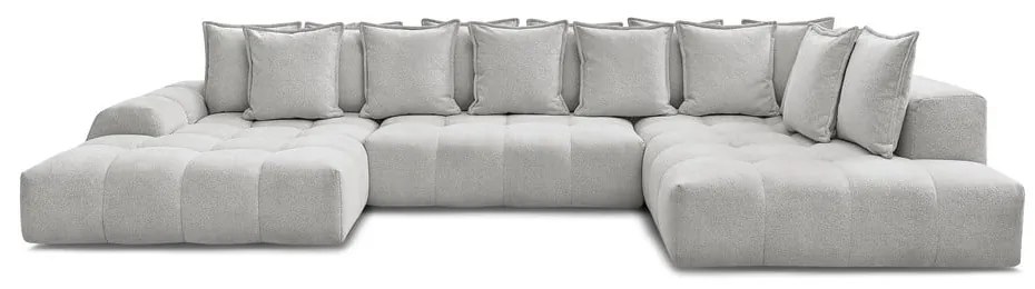 Divano angolare grigio chiaro allungabile e con contenitore (penisola a destra/a U) con rivestimento in ciniglia Everest – Bobochic Paris