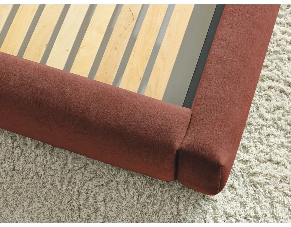 Letto matrimoniale imbottito arancione con contenitore con griglia 160x200 cm Vernon - Bobochic Paris