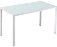 Tavolo Rettangolare 120x60x75 cm in Metallo e Vetro Temperato Bianco