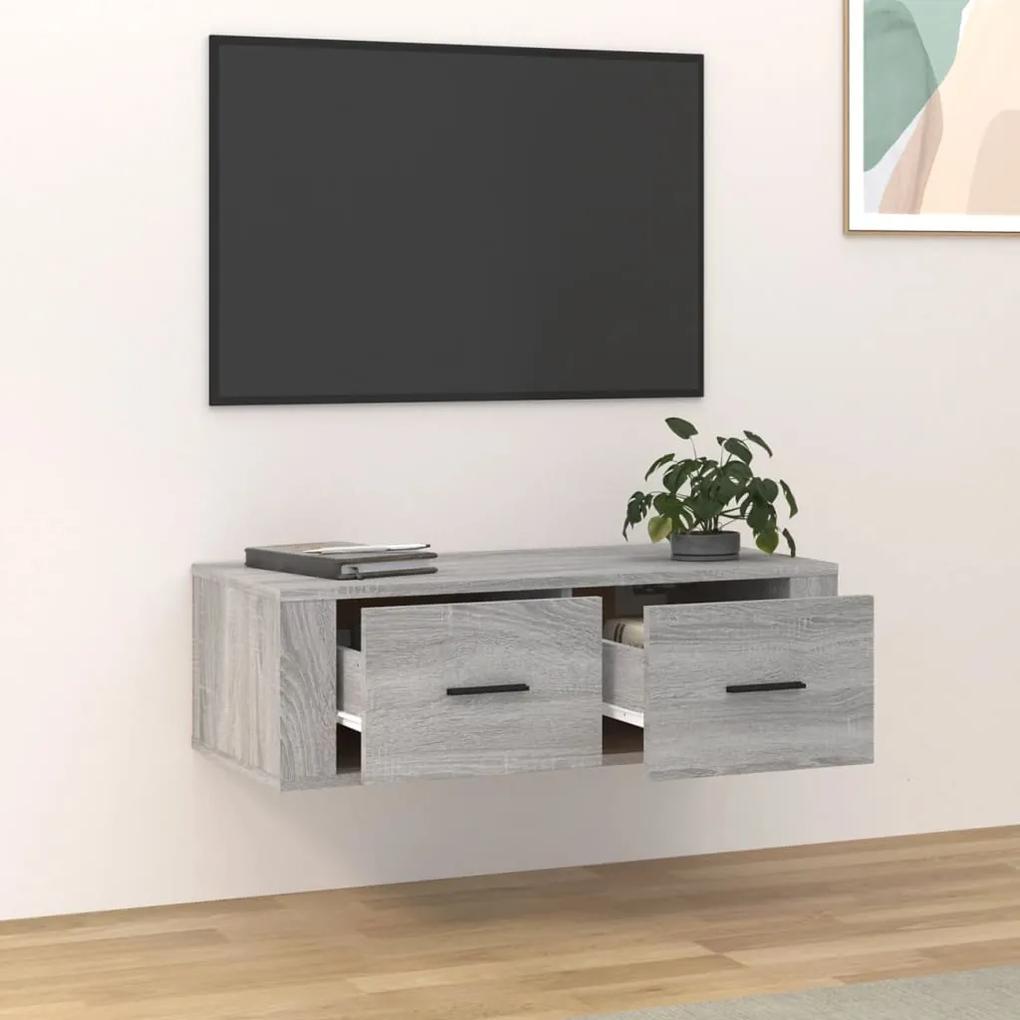 Mobile tv pensile grigio sonoma 80x36x25cm in legno multistrato