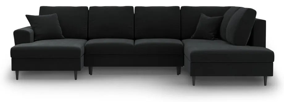 Divano angolare nero allungabile e con contenitore (con penisola a destra/a U) con rivestimento in velluto Kyoto – Cosmopolitan Design