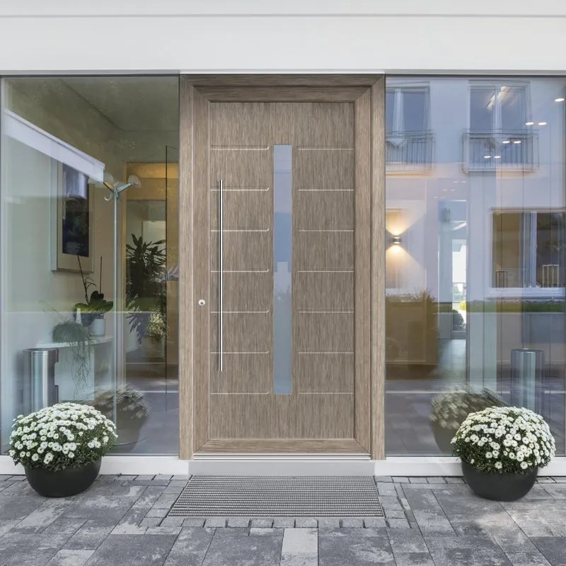 Portoncino d'ingresso Modern1 L 90 x H 210 cm in PVC Rovere Sonoma, apertura spingere a destra
