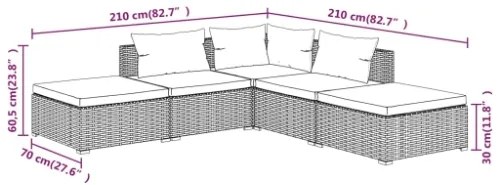 Set Divani da Giardino 5 pz con Cuscini in Polyrattan Grigio