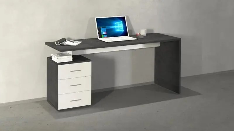 Scrivania New Selina da 160 cm in Legno con 3 cassetti - design moderno, Report-bianco lucido