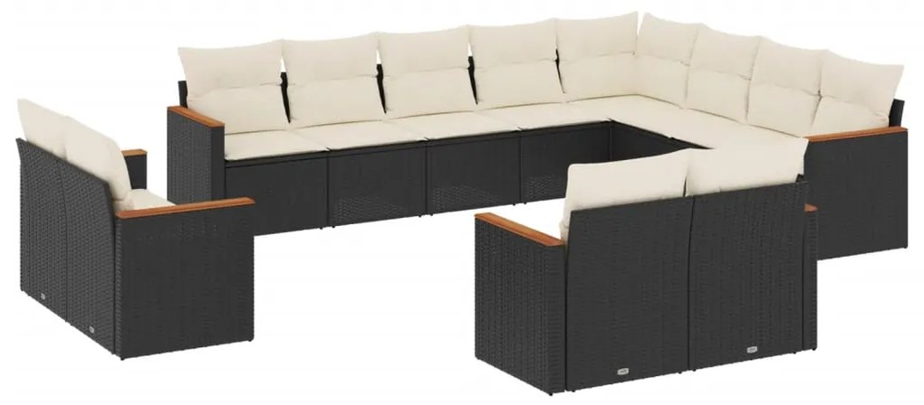 Set divani da giardino 12 pz con cuscini nero in polyrattan