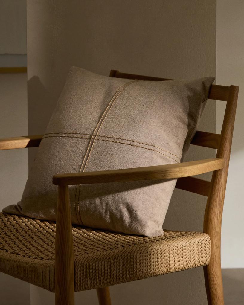Kave Home - Federa cuscino Sulken in cotone beige con ricamo beige 45 x 45 cm