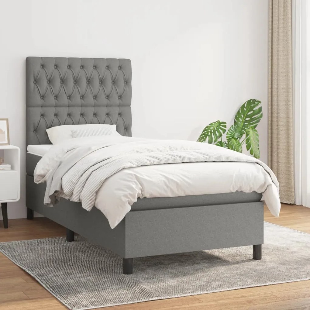Giroletto A Molle Con Materasso Grigio Scuro 100x200 Cm Tessuto /