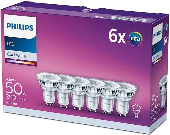 Set da 6 lampadine LED Philips GU10/4,6W/230V 4000K