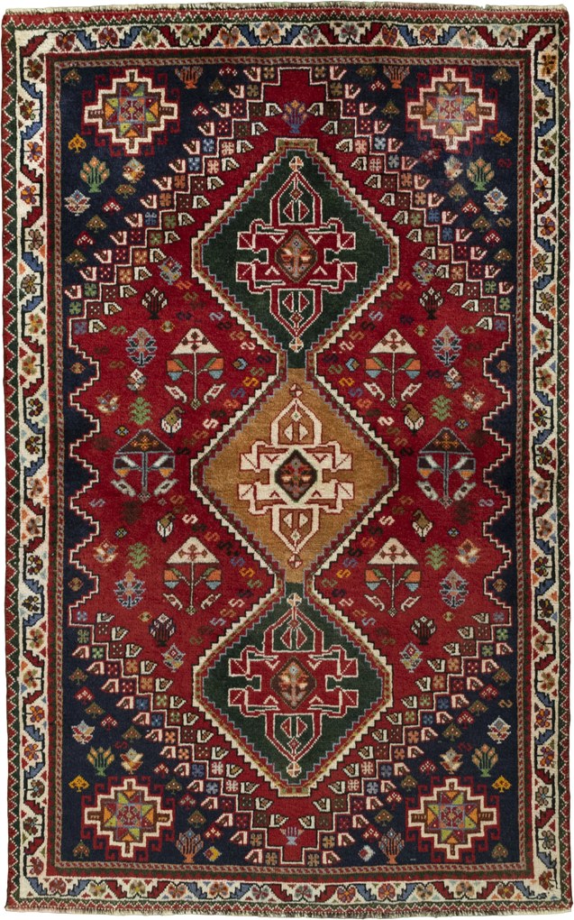 Shiraz Tappeto 180x110 Rosso (Iran) Annodato A Mano