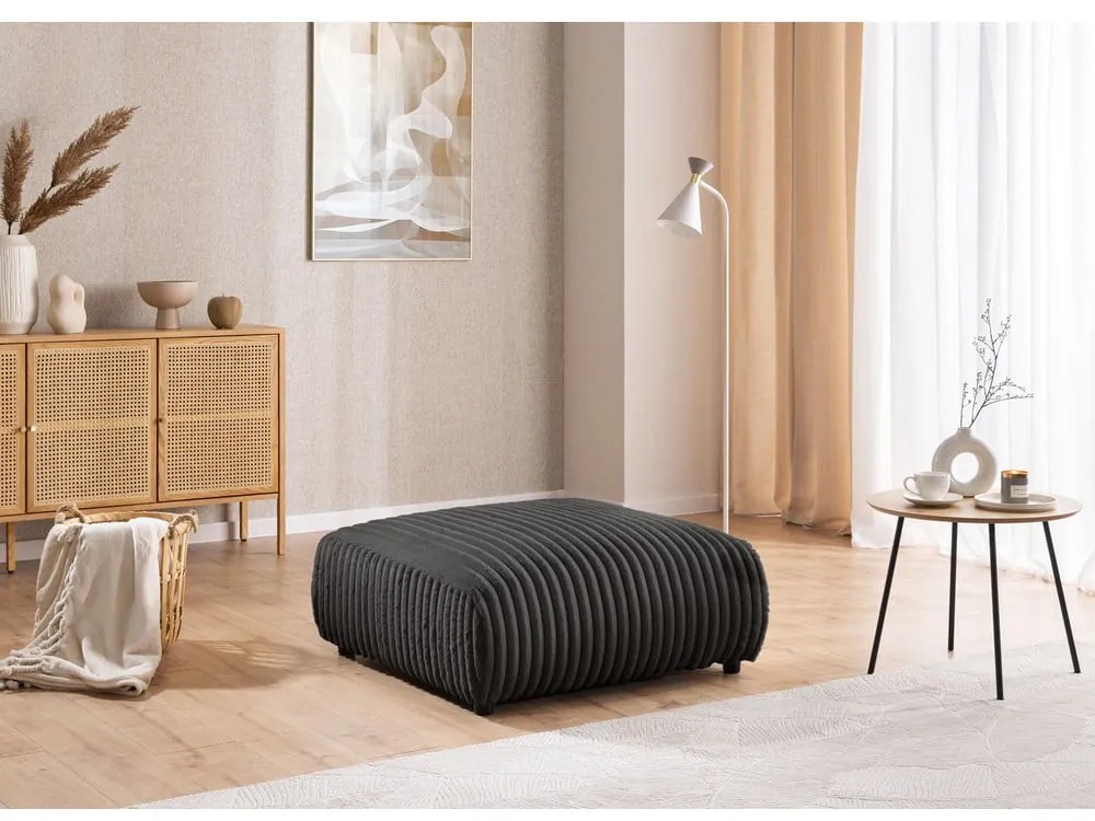 Poggiapiedi grigio scuro con rivestimento in velluto a coste Justin – Ropez