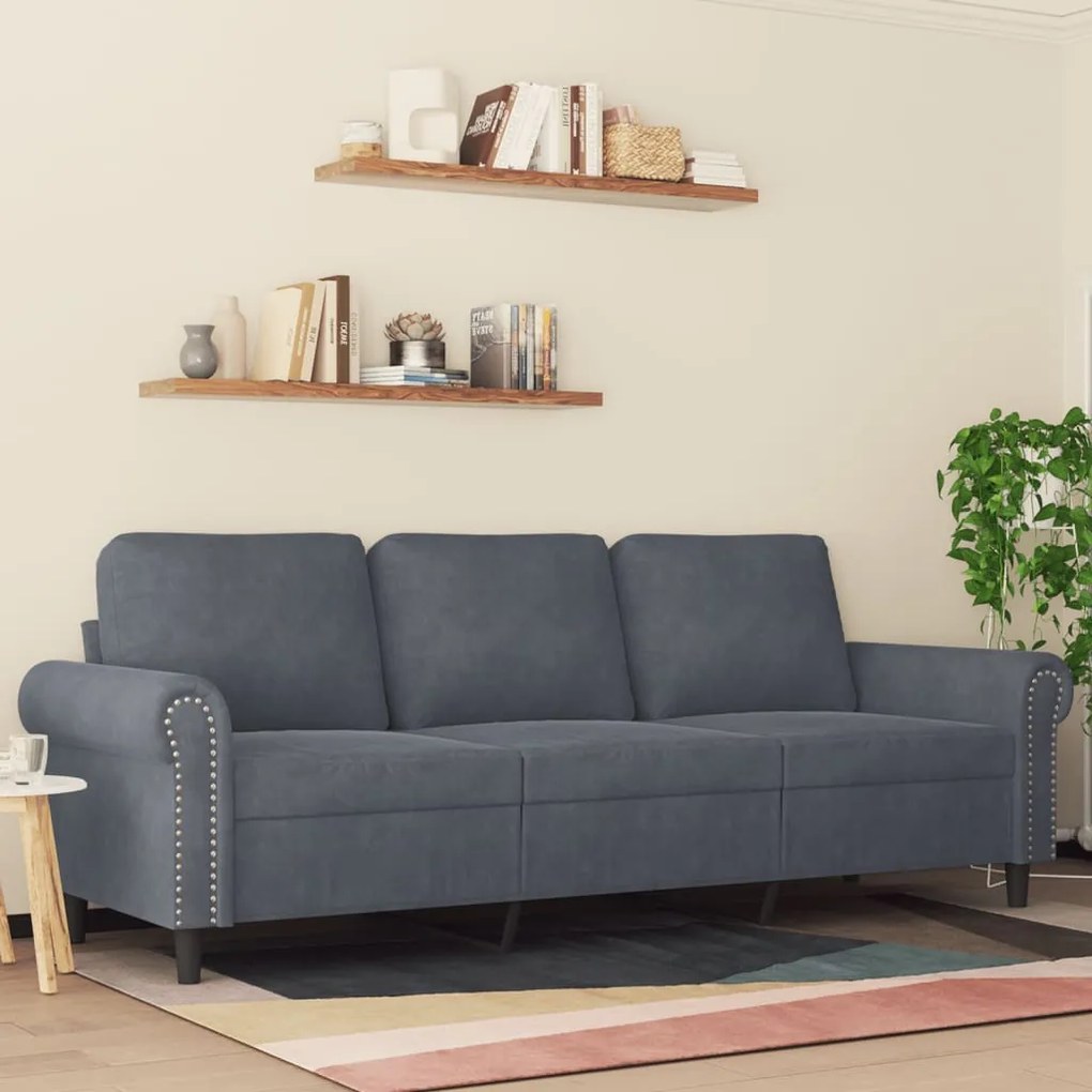 Divano A 3 Posti Grigio Scuro 180 Cm İn Velluto /