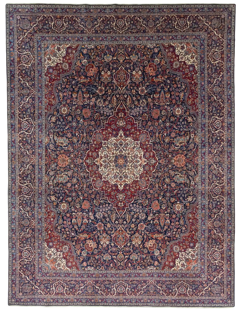 Kashan Tappeto 430x330 Blu (Iran) Annodato A Mano