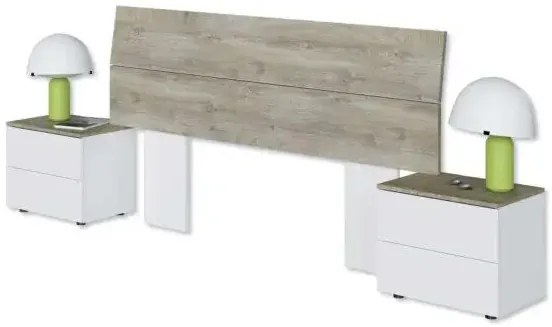 Set Testiera Letto Matrimoniale con 2 Comodini - Bianco Artik e Rovere Alaska