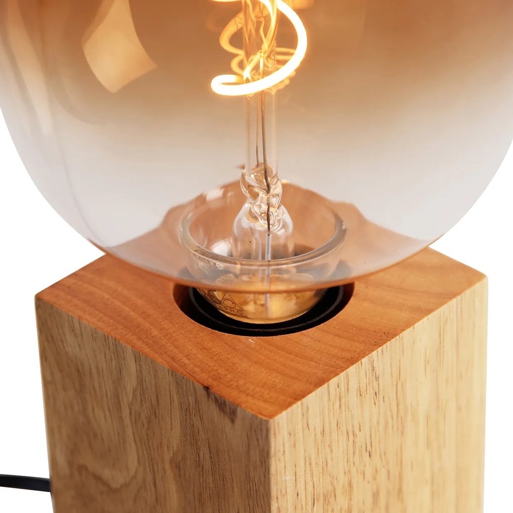 Lampada da tavolo rustica in legno naturale incl. LED G140 - Bloc
