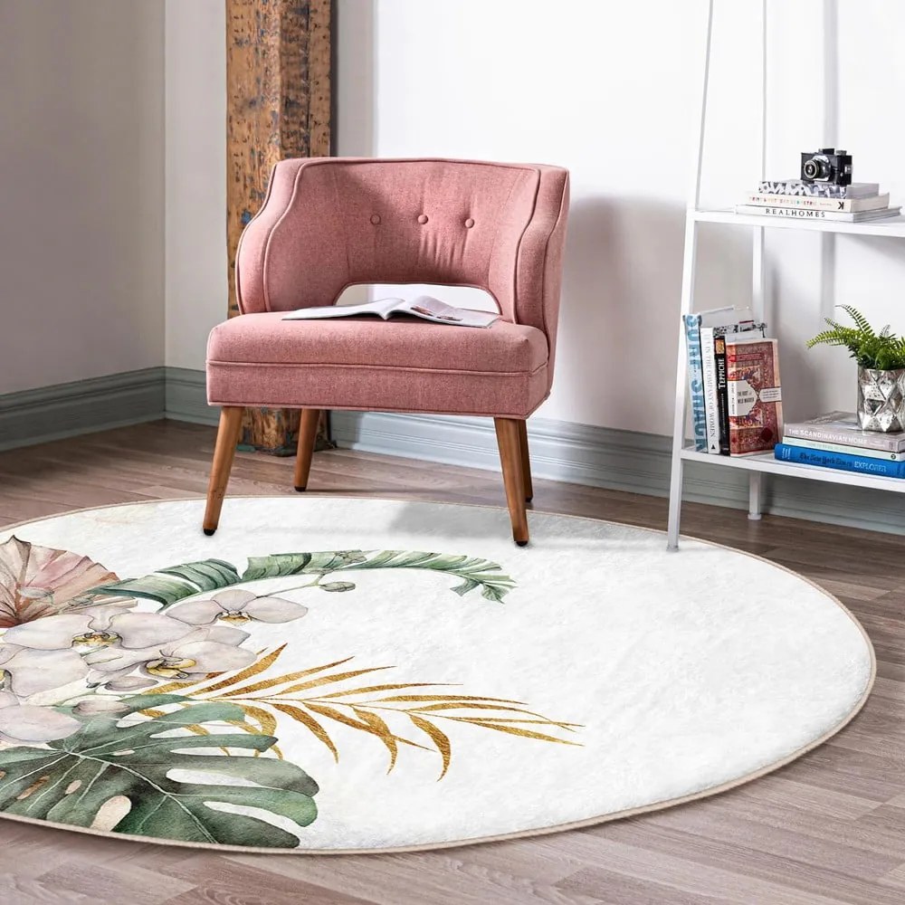 Tappeto rotondo lavabile in crema adatto ai robot aspirapolvere ø 80 cm Comfort - Mila Home