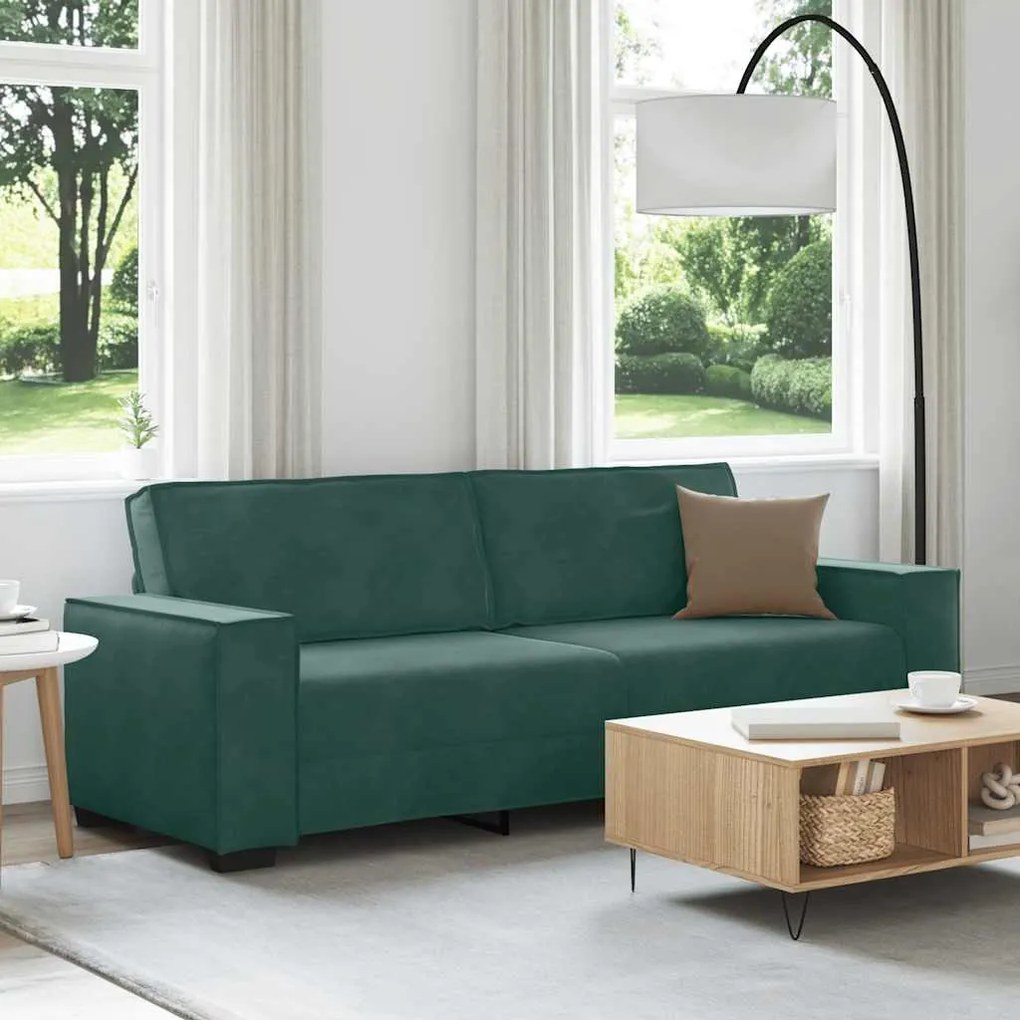Divano A 3 Posti Verde Scuro 180 Cm İn Velluto /