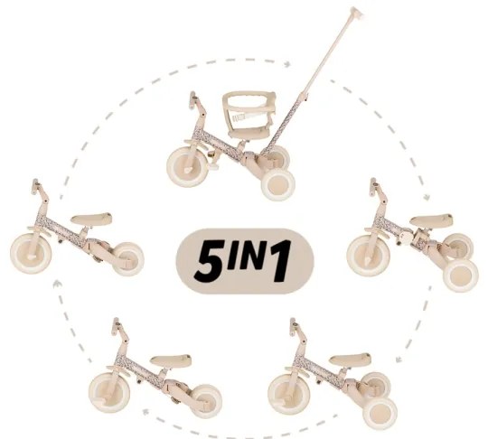 PETITE&MARS - Triciclo per bambini 5 in 1 TURBO LIMITED Prato Rosa