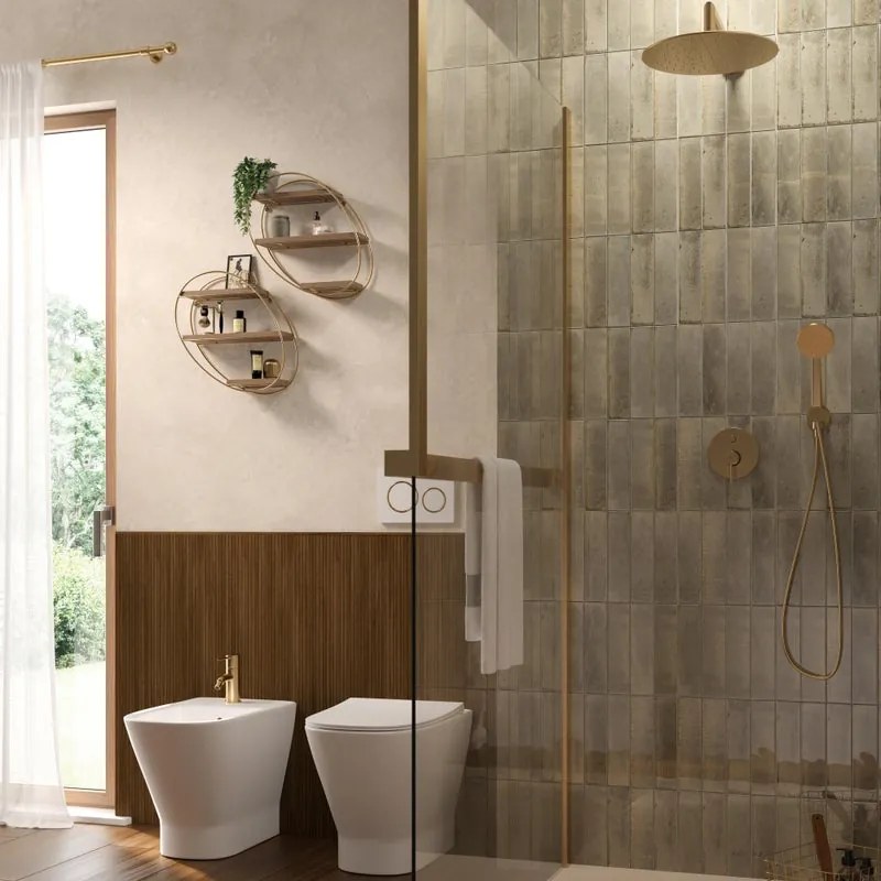 Box doccia walk-in Elidesign, vetro 8 mm, L max 160 cm x H 200 cm, profilo dorato