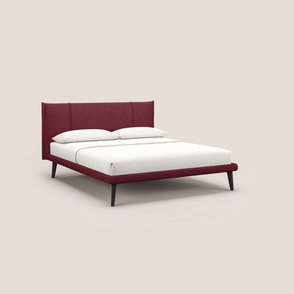 Klaus LETTO moderno con piedi in mogano e tessuto fiammato impermeabile T03 rosso