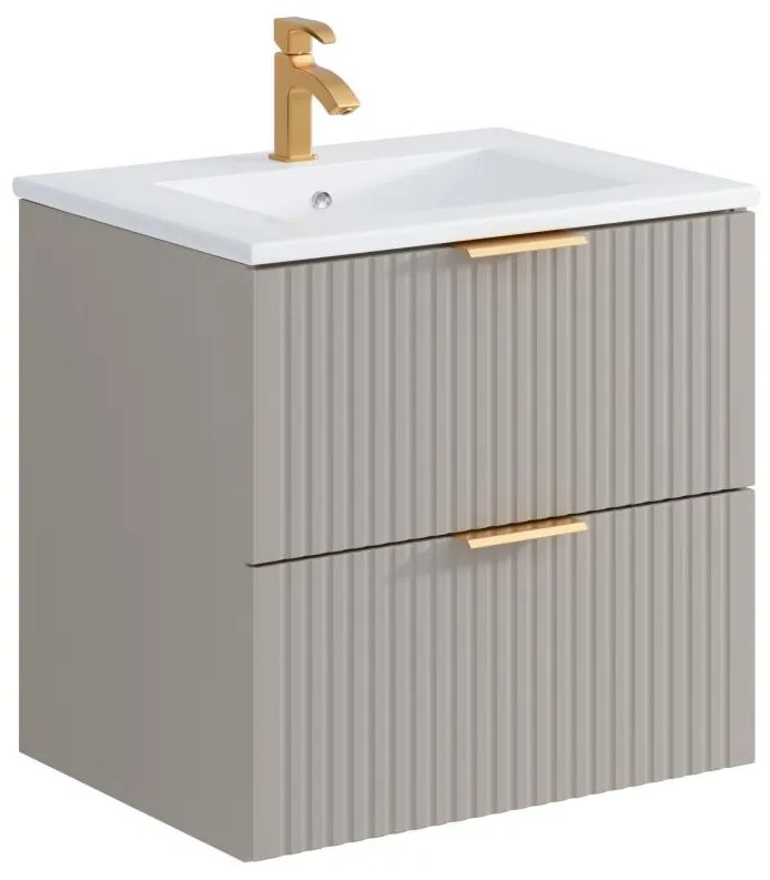 Mobile per bagno sospeso con scanalature e lavabo da incasso 60 cm Beige - ZEVARA