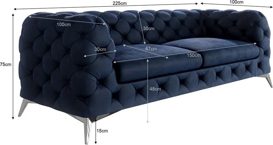 Divano blu scuro con rivestimento in velluto 225 cm Chelsea – Ropez