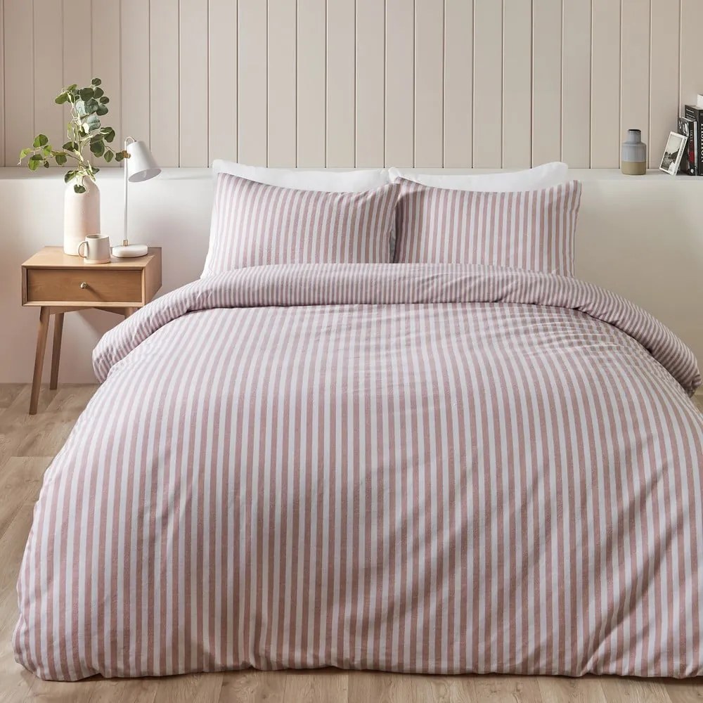Set copripiumino e federa rosa in flanella per letto matrimoniale e per letto esteso 230x220 cm Stripe – Catherine Lansfield