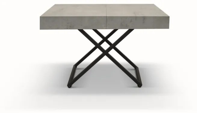 Tavolino CAMOGLI in legno, finitura in grigio cemento e metallo verniciato nero, trasformabile in tavolo da pranzo 120&#215;80 cm &#8211; 220&#215;80 cm altezza da 30 a 77 cm