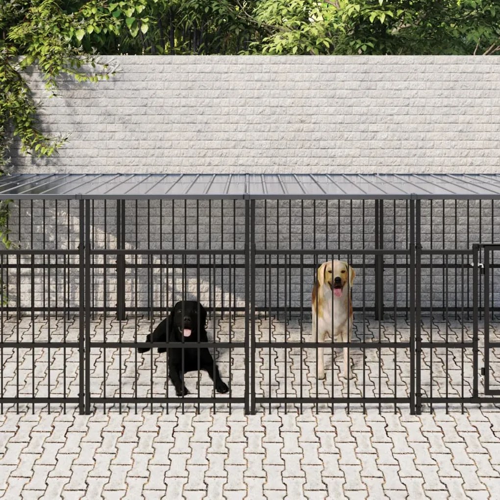 Gabbia Per Cani Da Esterno Con Tetto İn Acciaio 15,02 M² /