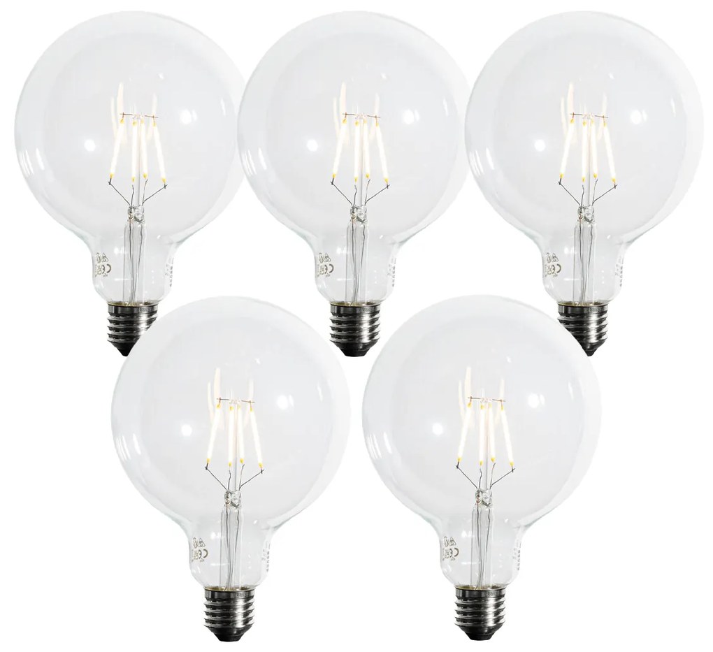 Set di 5 lampadine LED E27 dimmerabili a 3 fasi con filamento a spirale G125 4W 450 lm 2700K