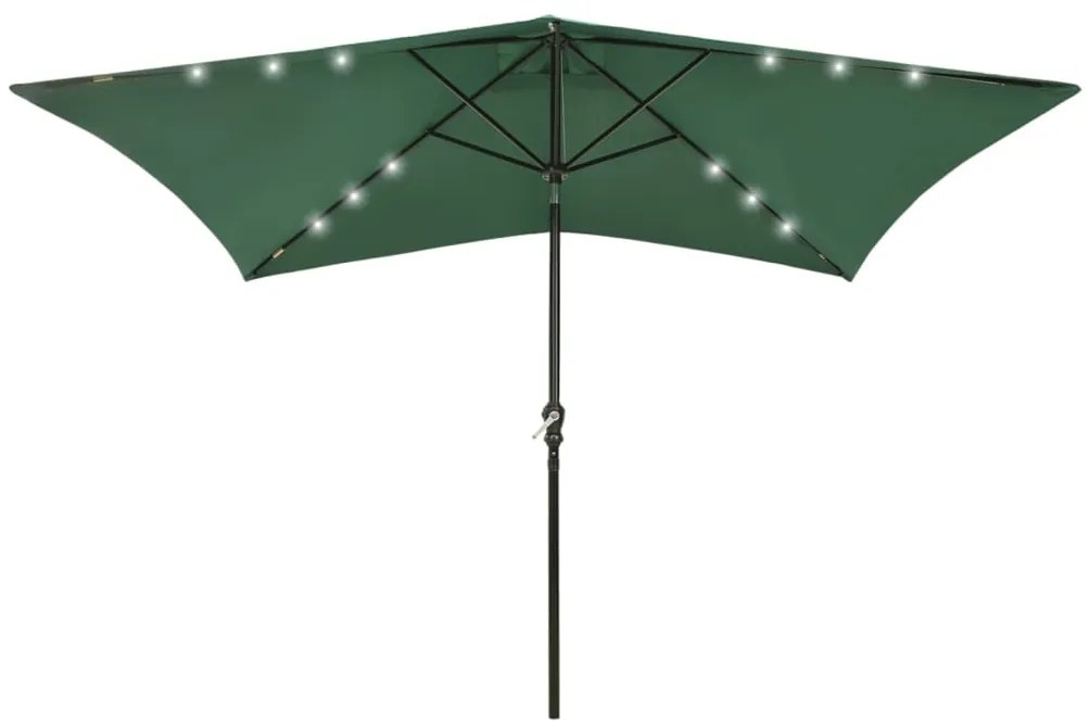 Ombrellone A Sbalzo Con Palo İn Acciaio E Led Verde 2x3 M /