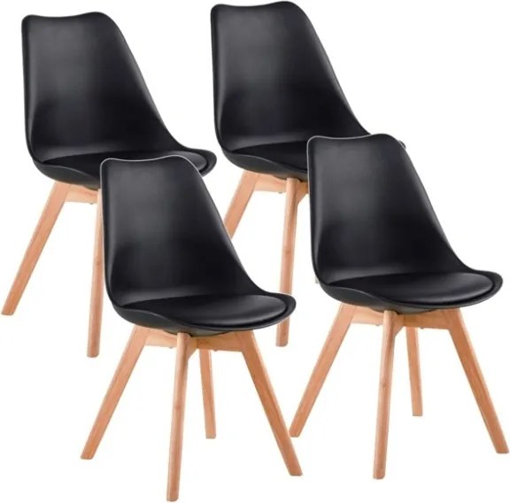 Sedia Nordica Nera Con Gambe In Legno E Cuscino Design Moderno