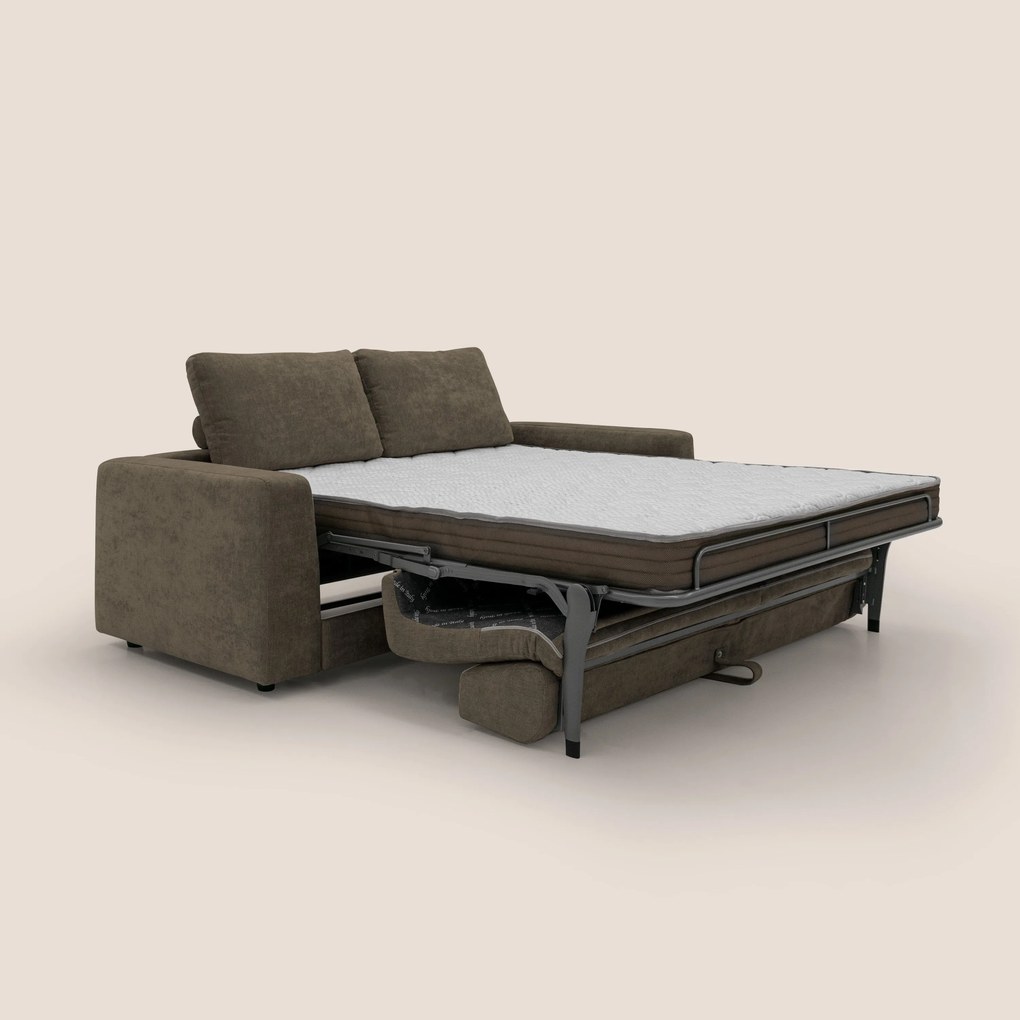 Freia Divano letto minimal materasso h15 cm con morbidi schienali in tessuto impermeabile T14 marrone