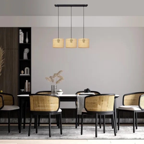 Lampadario a sospensione con filo ALBA 3xE27/15W/230V rattan/nero