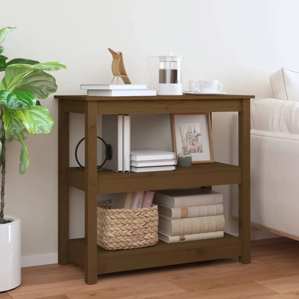 Tavolo Consolle Ambra 80x40x74 Cm İn Legno Massello Di Pino /