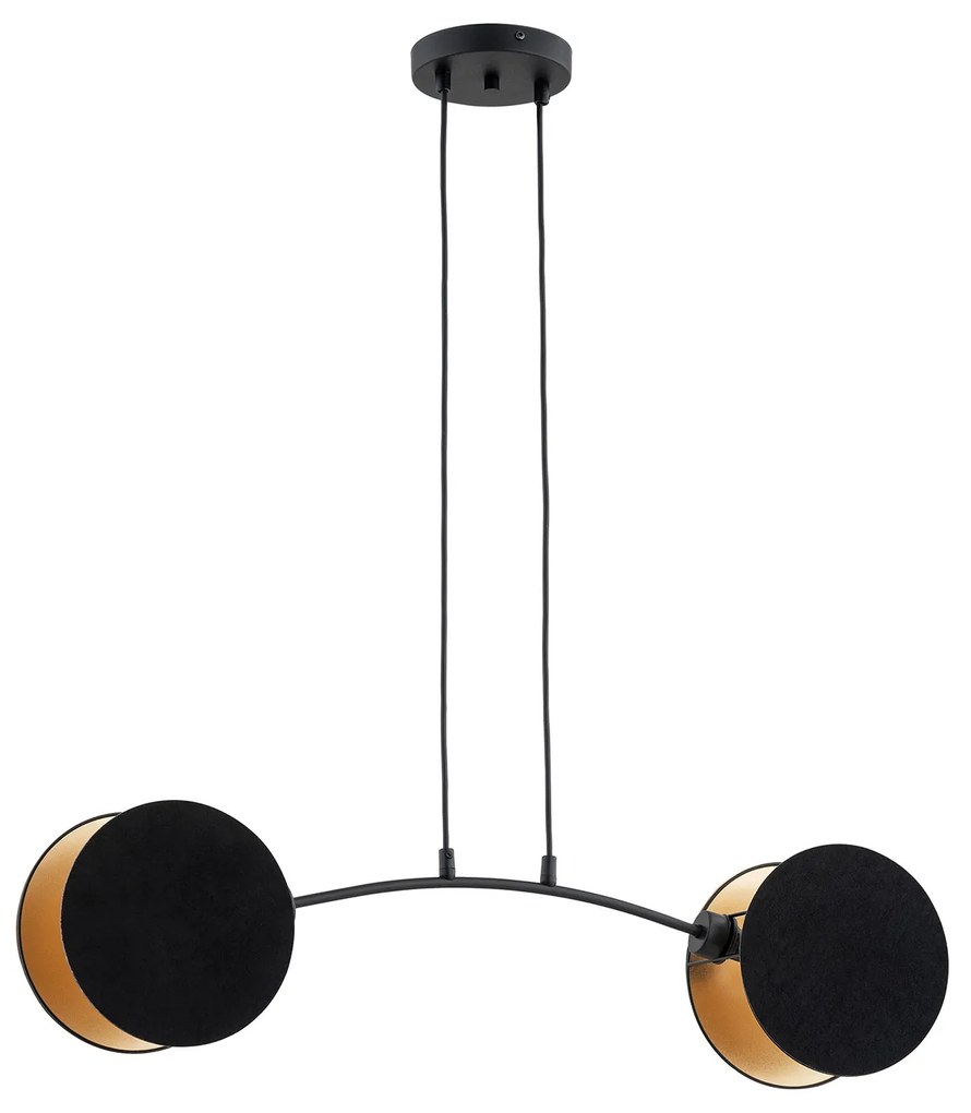 Lampada A Sospensione 2 Luci Moderna Nut In Acciaio Nero E Oro