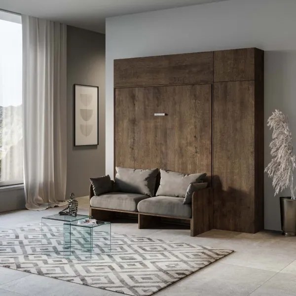 Letto a scomparsa matrimoniale 160 cm con mobili Noce KENTARO SOFŔ