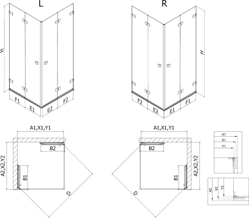 Mexen Lunar-F Duo cabina doccia pieghevole 100 x 80 cm, trasparente, rame spazzolato - 836-100L-080P-65-00