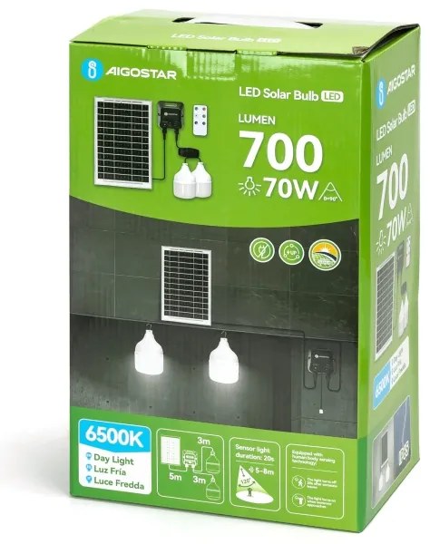 Aigostar - Lampadario solare LED con sensore 2xLED/35W/12V 6000 mAh 6500K diam. 10 cm