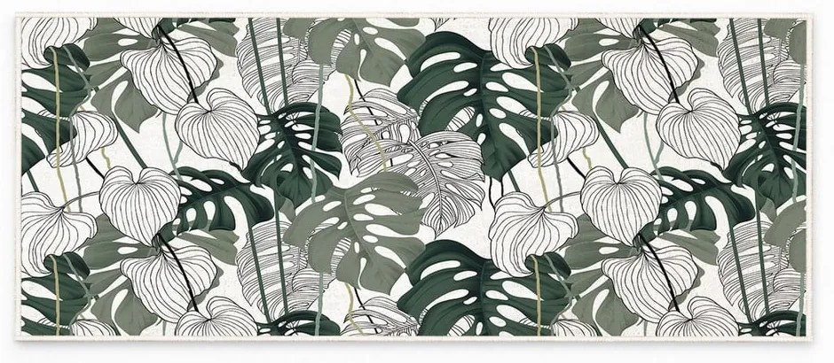 Runner bianco-verde lavabile 80x200 cm Monstera - Oyo Concept