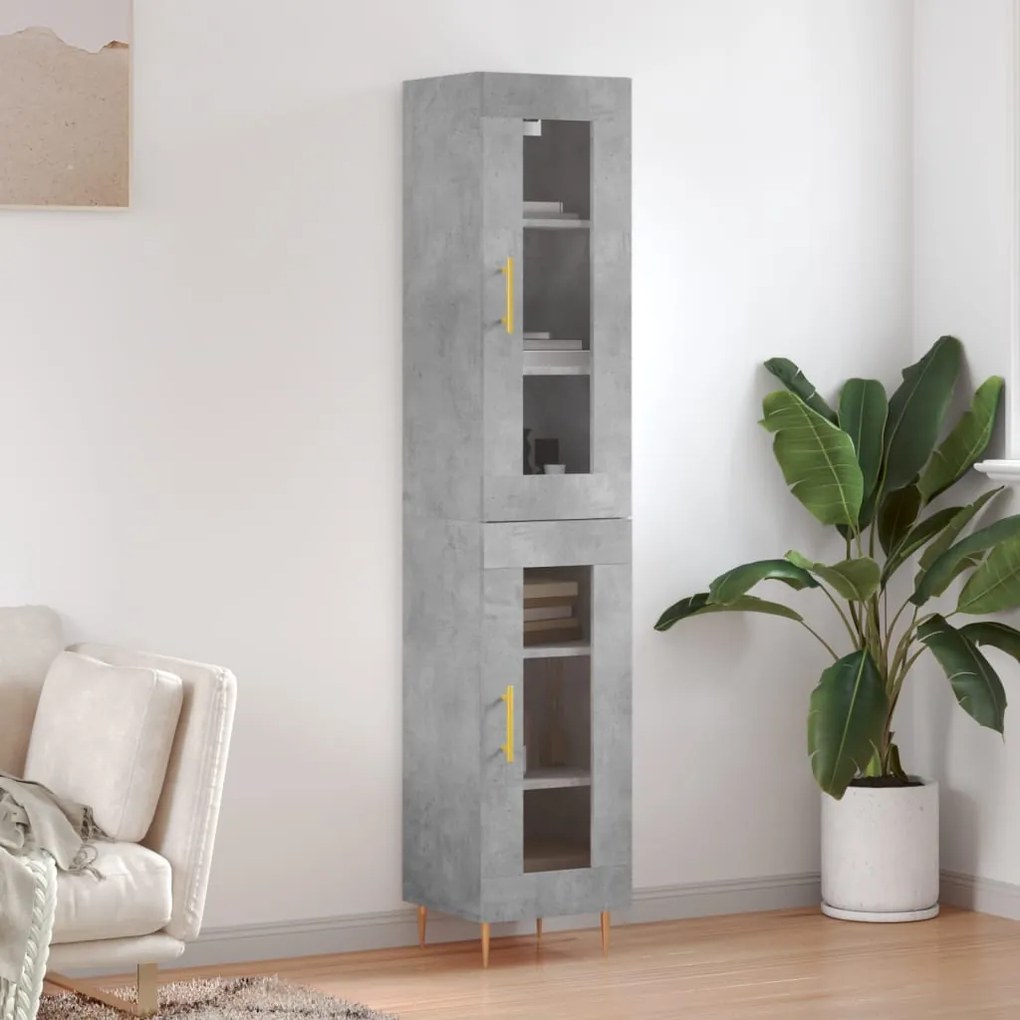 Credenza Grigio Cemento 34,5x34x180 Cm İn Legno Multistrato /
