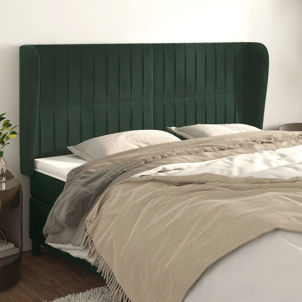 Testiera Ad Orecchio Verde Scuro 183x23x118/128cm İn Velluto /