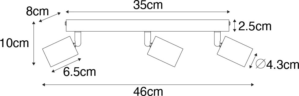 Faretto moderno nero rettangolare 3 luci - Facil