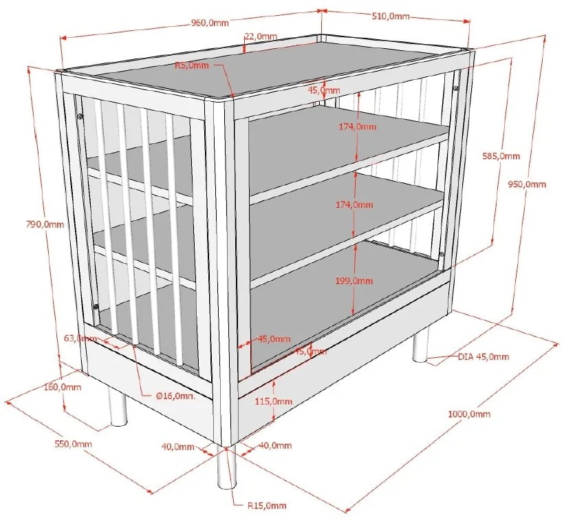 Cassettiera per bambini bianca in faggio massiccio con fasciatoio 100x95x55 cm Forrest – Vipack